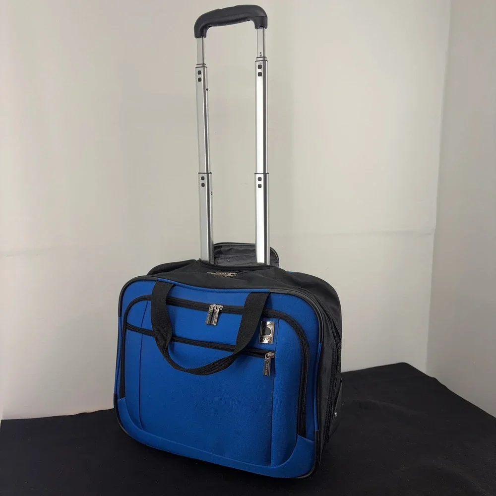 Delsey Air Spree 17in Trolley Tote Lightweight Rolling Carry On Bag Blue Handle